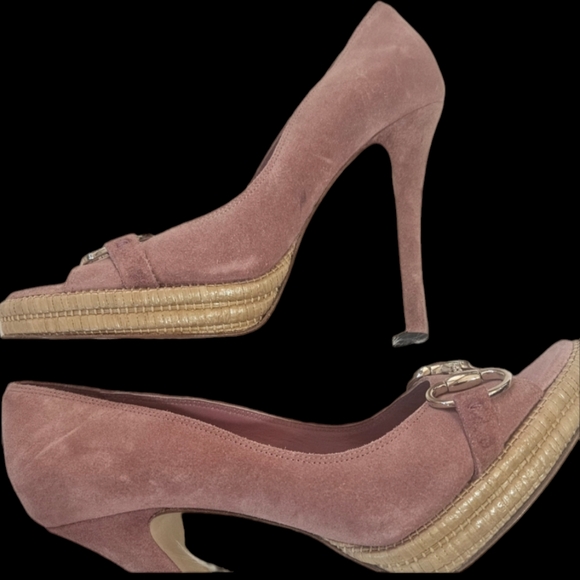 GUCCI Pink Champagne / Rose Peep Toe Heels - Picture 9 of 15